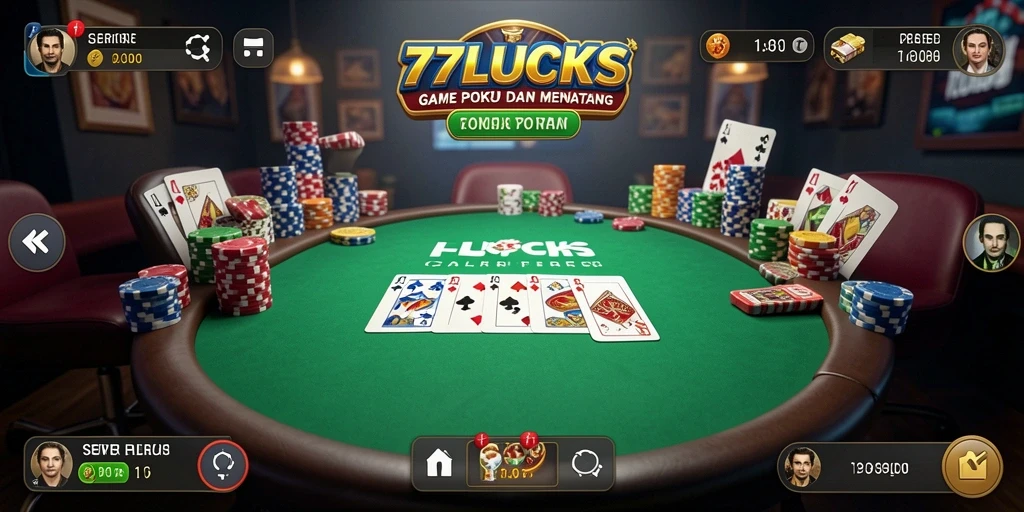 Tampilan gameplay seru di dalam 77LUCKS saat bermain Poker.