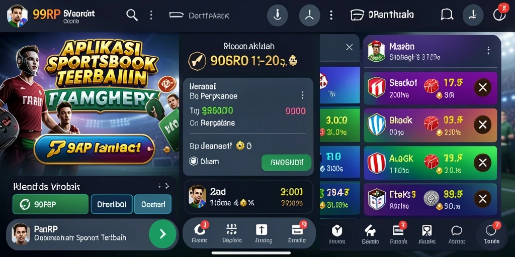 Screenshot utama 99RP menunjukkan tampilan antarmuka aplikasi Sportsbook yang modern.