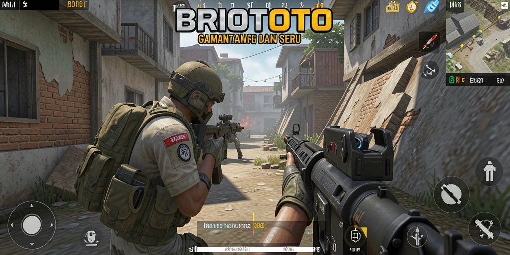 Screenshot gameplay BRIOTOTO yang menampilkan aksi tembak-menembak yang seru.