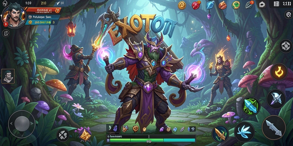 Tampilan gameplay menarik dari EXOTOTO dengan karakter dan dunia fantasi.
