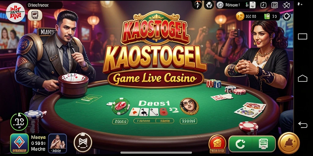 Screenshot KAOSTOGEL menunjukkan dealer langsung dalam permainan Live Casino.