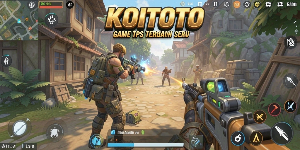 Tangkapan layar utama KOITOTO memperlihatkan pertempuran seru dalam game TPS.