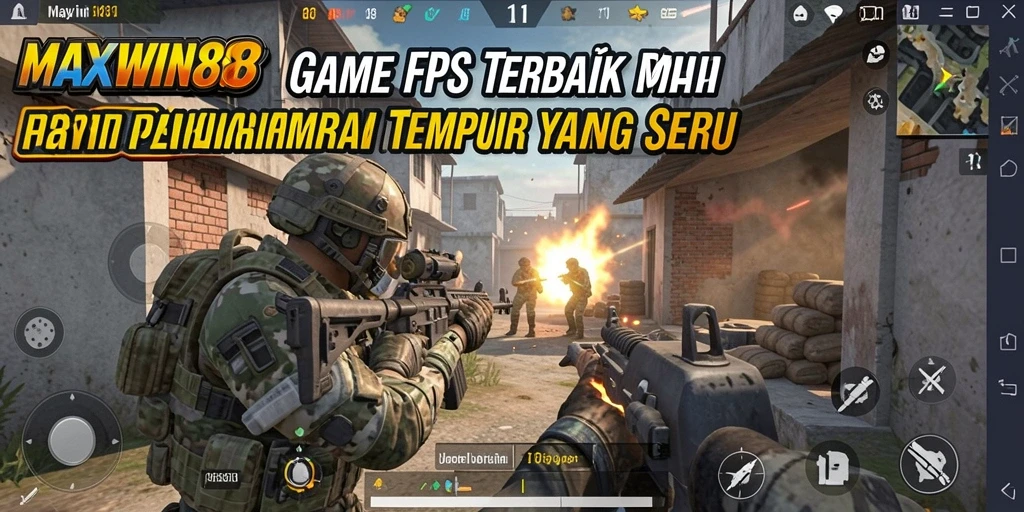 Screenshot menunjukkan aksi seru gameplay FPS di MAXWIN88.