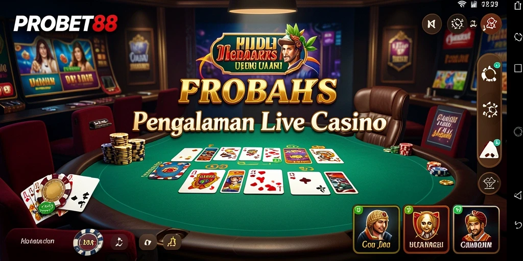 Screenshot gameplay Live Casino PROBET88 menampilkan dealer langsung yang profesional.