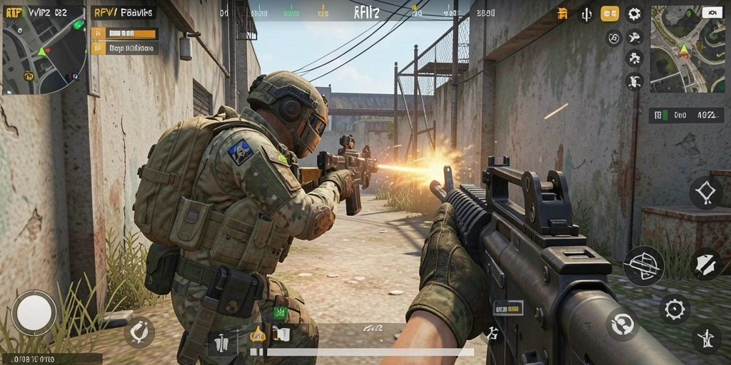 Tampilan gameplay RPVIP2 yang mendebarkan saat bertanding di arena FPS.